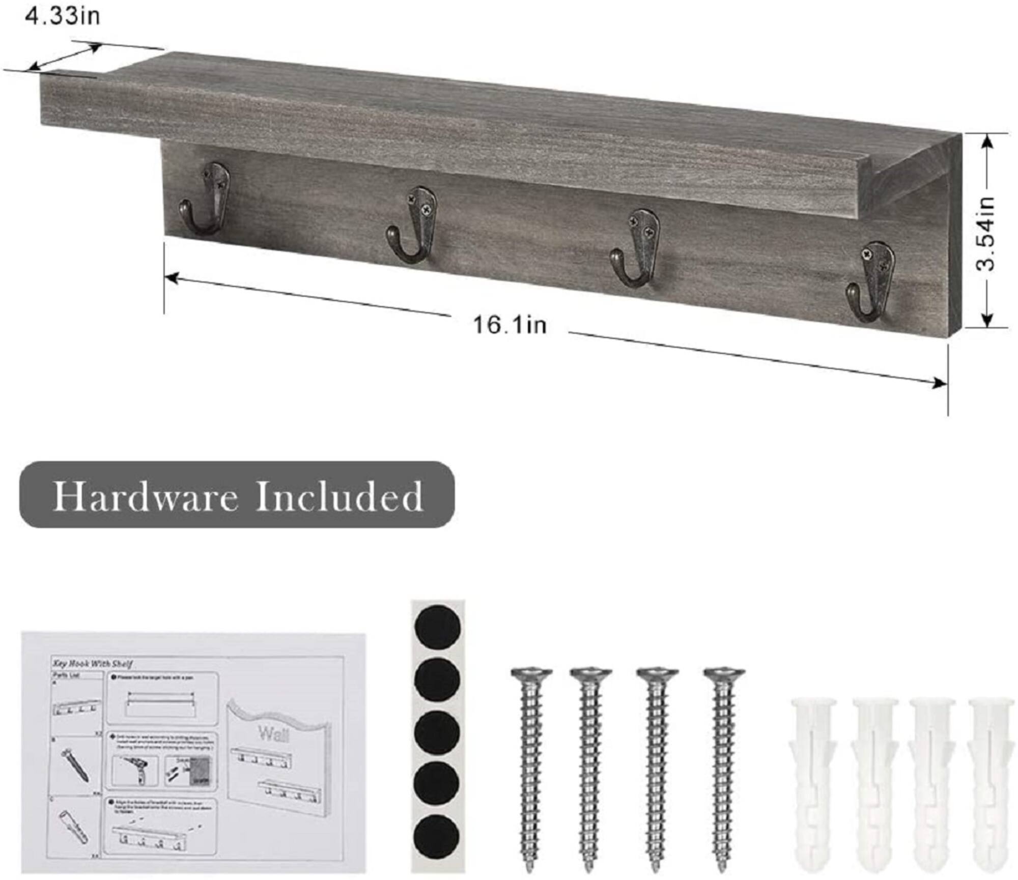 NEX™ 16" Rustic Gray Modern Wall-Mounted 4-Hook Coat Racks, 2ct.